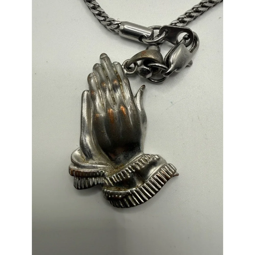 Men's‎ Catholic Christian Prayer Praying Hands Stainless Steel Pendant Necklace
